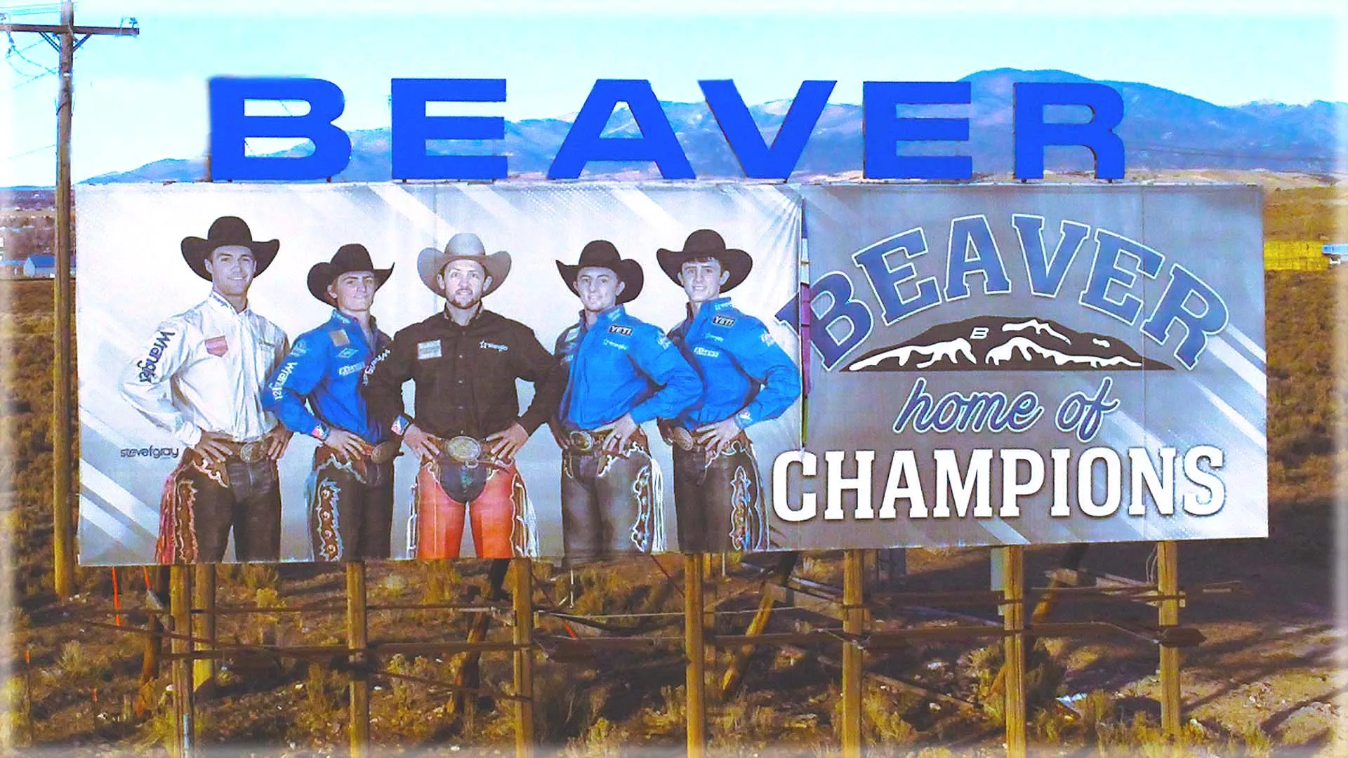 Highway 15 Billboard honoring Beaver County Rodeo Champions, the Wright Brothers